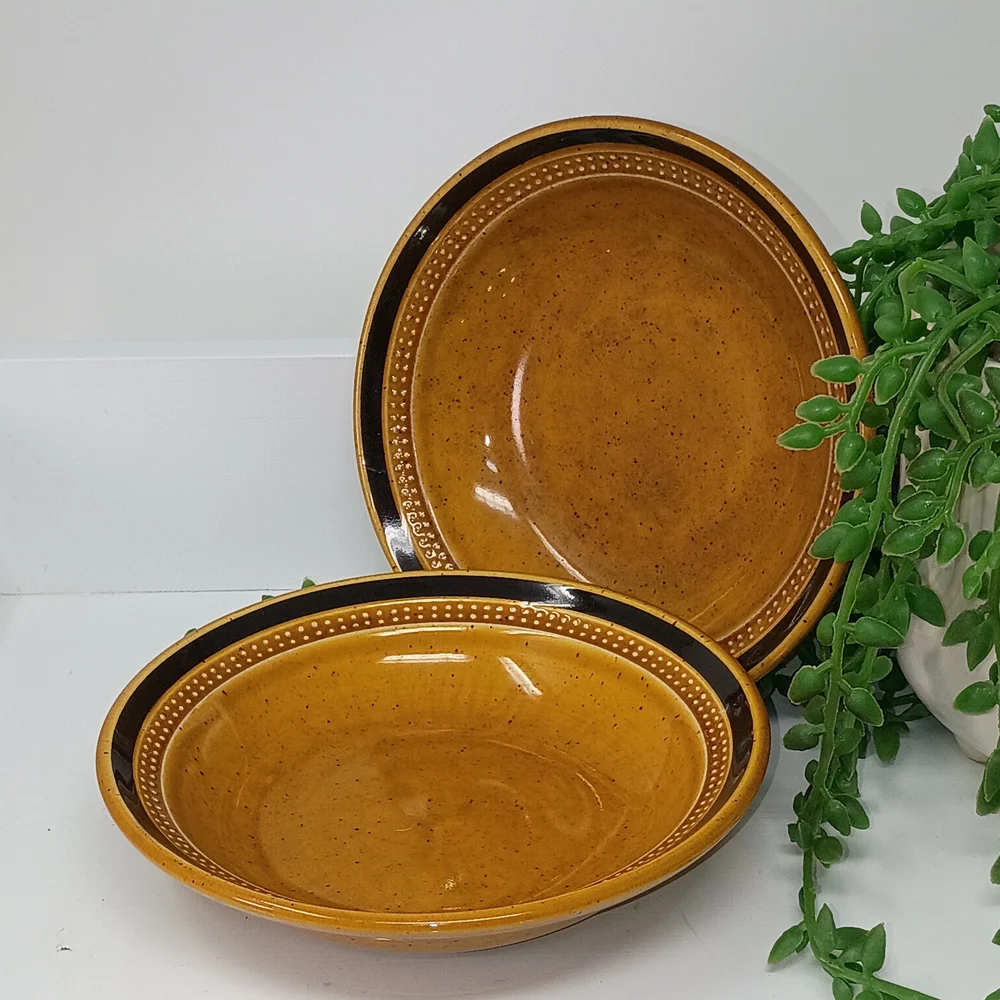 Rustic Stoneware Dinnerware Set - Gold and Black